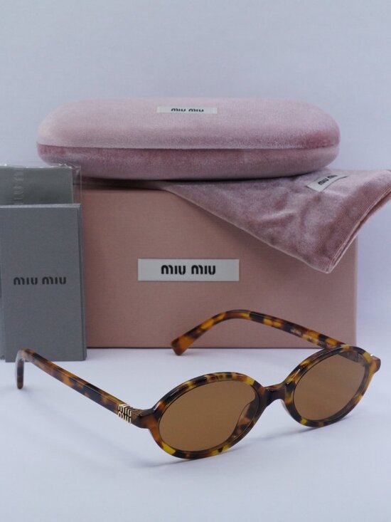 Miu Miu MU04ZS 19P2Z1 Oval Sunglasses – Light Havana\\Brown main image 8